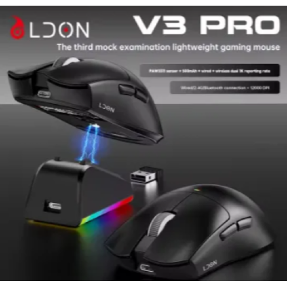 Chuột gaming Magic LDON V3 PRO | 3 Mode, Dock sạc, Đen