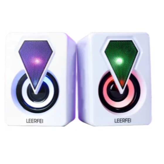 Loa Mini Có Dây 2.0 LeerFei E-1046 - Led 7 Màu - Vỏ Trắng
